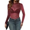 Zeagoo Mesh Top Women Long Sleeve Shirts See Through Party Layering Mock Neck 2024 Fall Sheer Undershirt