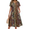 Zeagoo Summer Dresses for Women 2026 Casual Short Sleeve Aline Midi Dress with Pocket Flowy Pleated Tshirt Beach Sundress(01-ethnic Print)