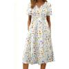 Zeagoo Summer Dresses for Women 2026 Casual Short Sleeve Aline Midi Dress with Pocket Flowy Pleated Tshirt Beach Sundress(02-white Floral)