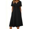 Zeagoo Summer Dresses for Women 2026 Casual Short Sleeve Aline Midi Dress with Pocket Flowy Pleated Tshirt Beach Sundress(Black)