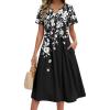 Zeagoo Summer Dresses for Women 2026 Casual Short Sleeve Aline Midi Dress with Pocket Flowy Pleated Tshirt Beach Sundress(Black Floral Print)