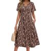 Zeagoo Summer Dresses for Women 2026 Casual Short Sleeve Aline Midi Dress with Pocket Flowy Pleated Tshirt Beach Sundress(Coffee)
