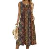 Zeagoo Summer Dresses for Women Flowy Aline Casual Midi Tank Dress Beach Boho Vacation Sundresses Shift Dress with Pockets(Brown)