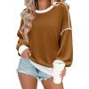 Zeagoo Women Crewneck Sweatshirts Pullover Tops Long Sleeve Shirt Loose Fit Sweaters Casual Fall Outfits Clothes 2025(Brown)