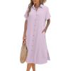 Zeagoo Women Dresses Summer Casual Short Sleeve Button Down Shirt Dresses 2026 Beach Cover Up with Pockets(Light Purple)