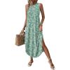 Zeagoo Women Floral Summer Casual Beach Printed Tank Dress with Pockets Pleated Front Long Dress(2602 Green Floral)