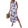 Zeagoo Women Floral Summer Casual Beach Printed Tank Dress with Pockets Pleated Front Long Dress(Tropical Tree)