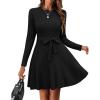 Zeagoo Women’s 2024 Casual Dress Crewneck Tie Waist Fall Ribbed Dress with Belt Long Sleeve A Line Flowy Sweater Dress(Black)