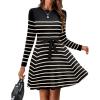 Zeagoo Women’s 2024 Casual Dress Crewneck Tie Waist Fall Ribbed Dress with Belt Long Sleeve A Line Flowy Sweater Dress(Black and Khaki)