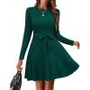 Zeagoo Women’s 2024 Casual Dress Crewneck Tie Waist Fall Ribbed Dress with Belt Long Sleeve A Line Flowy Sweater Dress(Green)