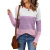Zeagoo Women’s 2025 Fall Sweaters Casual Long Sleeve Crew Neck Ribbed Knit Side Slit Pullover Sweater(Purple&white)