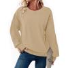 Zeagoo Women’s Casual Sweatshirts Crewneck Long Sleeve Fuzzy Fleece Jackets Side Slit Midweight Pullover Fall Fashion 2025(Light Khaki 01)