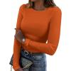 Zeagoo Womens Long Sleeve Stretch Crewneck Ribbed T-Shirt Slim Fit Casual Basic Tops S-XXL(Orange)