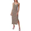 Zeagoo Women’s Spring Summer Casual Dress Bodycon Midi Sleeveless Striped Knit Maternity Tank Sweater Dresses with Side Slit(Beige and Black Striped)