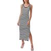 Zeagoo Women’s Spring Summer Casual Dress Bodycon Midi Sleeveless Striped Knit Maternity Tank Sweater Dresses with Side Slit(Black and White Striped)