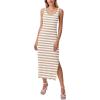 Zeagoo Women’s Spring Summer Casual Dress Bodycon Midi Sleeveless Striped Knit Maternity Tank Sweater Dresses with Side Slit(Brown and White Striped)