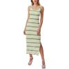 Zeagoo Women’s Spring Summer Casual Dress Bodycon Midi Sleeveless Striped Knit Maternity Tank Sweater Dresses with Side Slit(Green and White Striped)