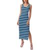 Zeagoo Women’s Spring Summer Casual Dress Bodycon Midi Sleeveless Striped Knit Maternity Tank Sweater Dresses with Side Slit(Navy and White Striped)