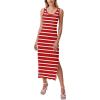 Zeagoo Women’s Spring Summer Casual Dress Bodycon Midi Sleeveless Striped Knit Maternity Tank Sweater Dresses with Side Slit(Red and White Striped)
