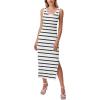 Zeagoo Women’s Spring Summer Casual Dress Bodycon Midi Sleeveless Striped Knit Maternity Tank Sweater Dresses with Side Slit(White and Black Striped)