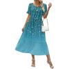 Zeagoo Womens Summer Dresses 2026 Casual Midi Dress Flowy Sundress Ruffle Short Sleeve Tiered Dresses A Line Boho Dress(Blue Green Printed)
