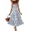 Zeagoo Womens Summer Long Dress Adjustable Spaghetti Strap Floral Casual Dress with Pockets Flowy Tiered Beach Sundress(03 Blue White Floral)