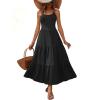 Zeagoo Womens Summer Long Dress Adjustable Spaghetti Strap Floral Casual Dress with Pockets Flowy Tiered Beach Sundress(Black)