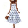 Zeagoo Womens Summer Long Dress Adjustable Spaghetti Strap Floral Casual Dress with Pockets Flowy Tiered Beach Sundress(White Blue Floral)