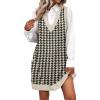 Zeagoo Womens Sweater Vest Dress Pattern Knitted Pullovers Sweaters V Neck Tank Sweater Dress with Pockets(Black Houndstooth)