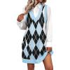 Zeagoo Womens Sweater Vest Dress Pattern Knitted Pullovers Sweaters V Neck Tank Sweater Dress with Pockets(Blue Argyle)