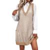 Zeagoo Womens Sweater Vest Dress Pattern Knitted Pullovers Sweaters V Neck Tank Sweater Dress with Pockets(Brown Houndstooth)
