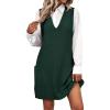 Zeagoo Womens Sweater Vest Dress Pattern Knitted Pullovers Sweaters V Neck Tank Sweater Dress with Pockets(Dark Green)