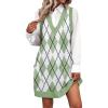 Zeagoo Womens Sweater Vest Dress Pattern Knitted Pullovers Sweaters V Neck Tank Sweater Dress with Pockets(Green Argyle)