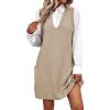 Zeagoo Womens Sweater Vest Dress Pattern Knitted Pullovers Sweaters V Neck Tank Sweater Dress with Pockets(Khaki)
