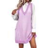 Zeagoo Womens Sweater Vest Dress Pattern Knitted Pullovers Sweaters V Neck Tank Sweater Dress with Pockets(Purple Houndstooth)