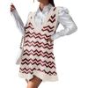 Zeagoo Womens Sweater Vest Dress Pattern Knitted Pullovers Sweaters V Neck Tank Sweater Dress with Pockets(Wavy Stripe Wine)