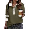 Zeagoo Womens Sweatshirt Henley V Neck Button Down Shirts Color Block Blouses Pullover 2025 Fall Business Casual Outfits(A01-army Green)