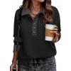 Zeagoo Womens Sweatshirt Henley V Neck Button Down Shirts Color Block Blouses Pullover 2025 Fall Business Casual Outfits(Black Stripe)
