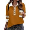 Zeagoo Womens Sweatshirt Henley V Neck Button Down Shirts Color Block Blouses Pullover 2025 Fall Business Casual Outfits(Light Brown)