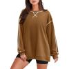 Zeagoo Women’s Sweatshirts Long Sleeve Crewneck Pullover Tops 2025 Fall Winter Trendy Side Zip Going Out Hoodies(Brown)