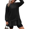 Zeagoo Womens Sweatshirts Plaid Patchwork Crewneck Preppy Long Sleeve Hoodie 2024 Trendy Teen Girls Flowy Pullover Top(Black)