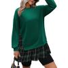 Zeagoo Womens Sweatshirts Plaid Patchwork Crewneck Preppy Long Sleeve Hoodie 2024 Trendy Teen Girls Flowy Pullover Top(Green Plaid)