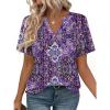 Zeagoo Womens Tops Short Sleeve V Neck Tee Shirts Cute Dressy Casual Clothing Business Work Blouse(Purple Boho Mz907)
