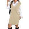 Zeagoo Women’s V Neck Sweater Vest Dress Oversized Sleeveless Casual Pullover Sweater Fall Winter Knit Slit Short Dress(Apricot)