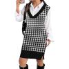 Zeagoo Women’s V Neck Sweater Vest Dress Oversized Sleeveless Casual Pullover Sweater Fall Winter Knit Slit Short Dress(Black Houndstooth)
