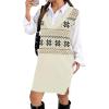 Zeagoo Women’s V Neck Sweater Vest Dress Oversized Sleeveless Casual Pullover Sweater Fall Winter Knit Slit Short Dress(Fair Isle)