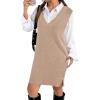 Zeagoo Women’s V Neck Sweater Vest Dress Oversized Sleeveless Casual Pullover Sweater Fall Winter Knit Slit Short Dress(Khaki)