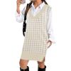 Zeagoo Women’s V Neck Sweater Vest Dress Oversized Sleeveless Casual Pullover Sweater Fall Winter Knit Slit Short Dress(Light Khaki Houndstooth)