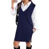 Zeagoo Women’s V Neck Sweater Vest Dress Oversized Sleeveless Casual Pullover Sweater Fall Winter Knit Slit Short Dress(Navy Blue)
