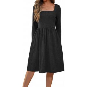 ZEAGOO Women Dresses Spring Fall 2026 Sweater Dress Long Sleeve Casual Knit Dresses with Pockets(Black)